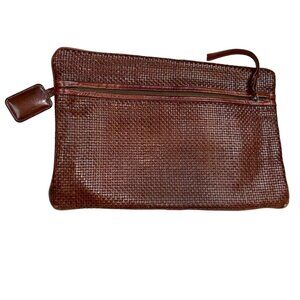vintage brown 100% Genuine woven leather 2 pocket all basket weave clutc…